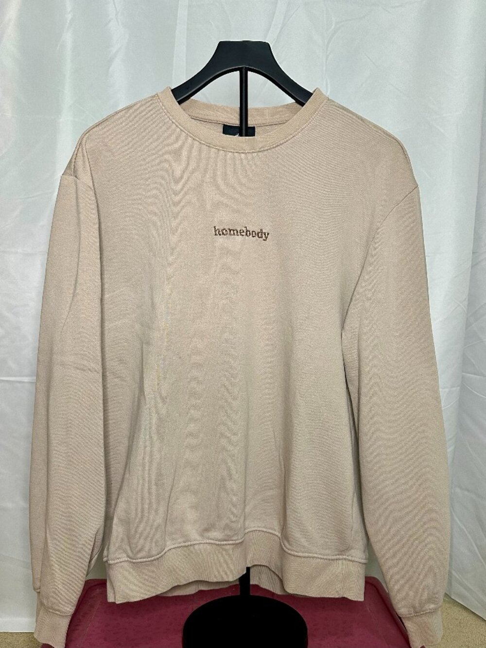Custom Embroidered Homebody Sweatshirt Beige Brown Minimalist Size M